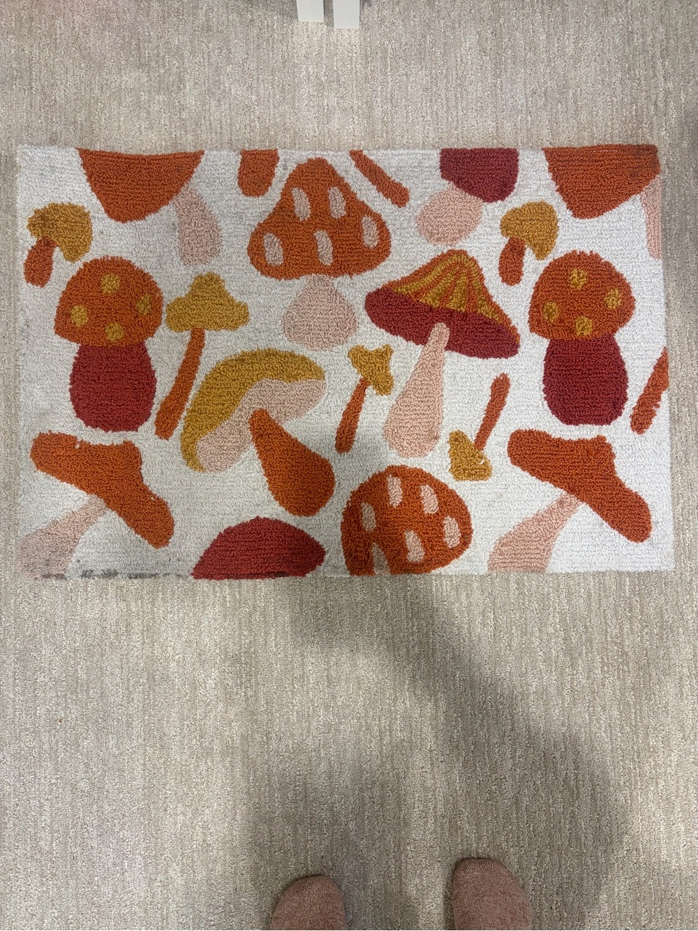 Playful Mushroom Door Mat in Orange, Mustard, and Cream
